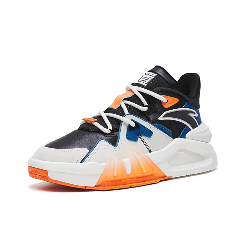 Anta Overbearing Shock Absorbers Slip Resistant Breathable High Top Basketball Shoes Men's White Blue-1