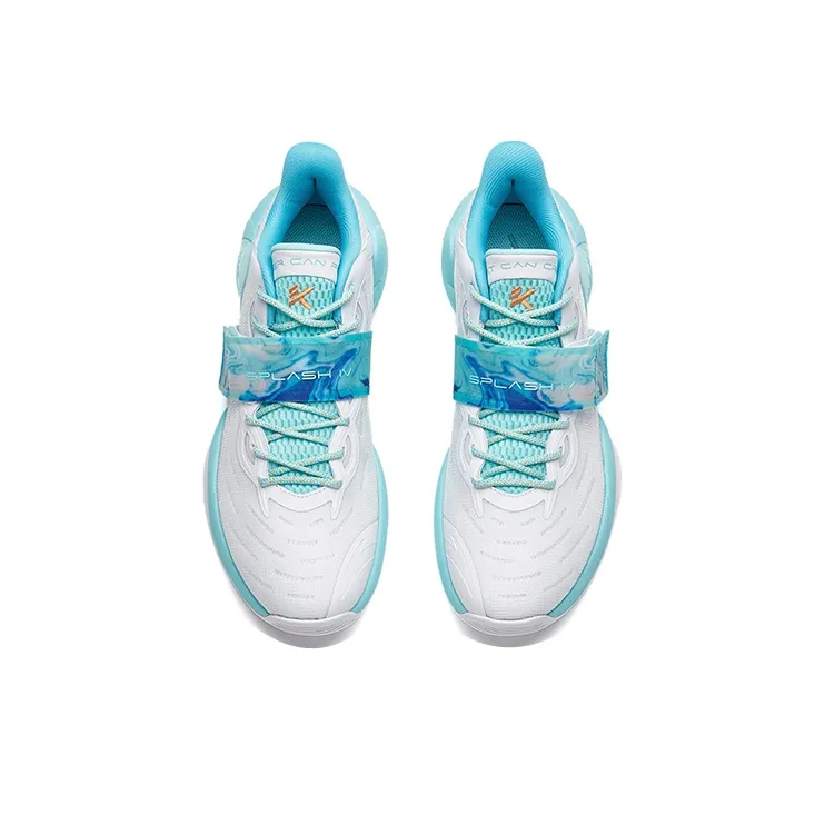 Anta Water Flower 4 Anti-Slip Wear-Resistant Low-Top Basketball Shoes White Blue Orange-2
