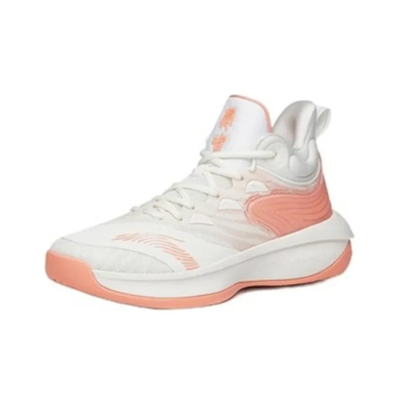 Anta Tiger Roar Cushioning Anti Slip And Wear Resistant Coverage Mid Top Performance Basketball Shoes Men's White Pink-1
