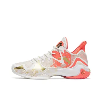 Anta Shock Wave 4 Zhao Cai Jin Bao Cushioning Anti Slip And Wear Resistant Low Top Basketball Shoes Red White
