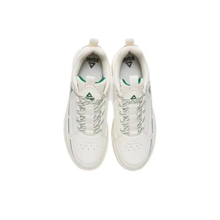 PEAK Classic Heritage Cushioning Wear Resistant Low Top Skateboard Shoes Unisex Beige White Green-2