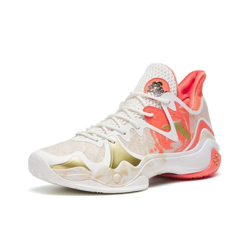 Anta Shock Wave 4 Zhao Cai Jin Bao Cushioning Anti-Slip And Wear-Resistant Low-Top Basketball Shoes Red White-1
