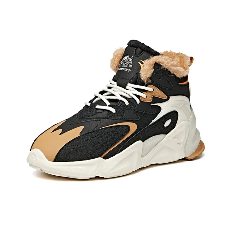 Anta Pulse Cushioned Anti Slip And Wear Resistant Warm High Top Sports Casual Shoes Men's Black Brown-1