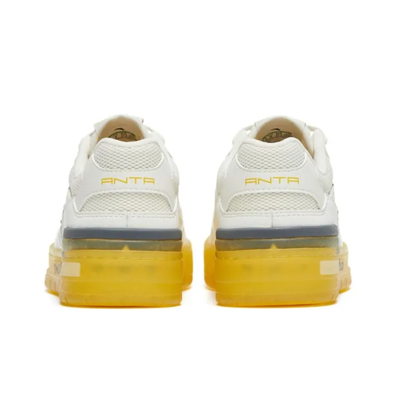 Anta Flame 4.0 Slip Resistant Cushioning Wear Resistant Low Top Skateboard Shoes Men's White Yellow-3