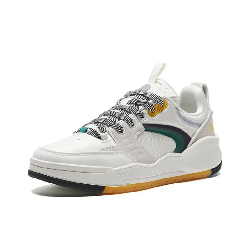 Anta 982EVO Anti Slip Wear Resistant Low Top Skateboard Shoes Women's White Green Yellow-1
