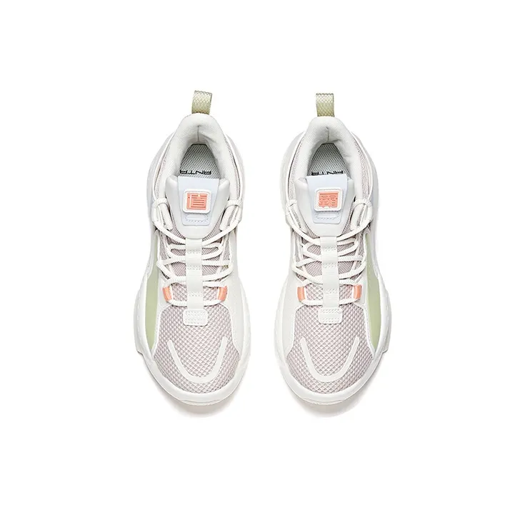 Anta Bastard Slip Resistant Cushioning Wear Resistant Mid Top Skateboard Shoes Women's Lotus Gray White-1