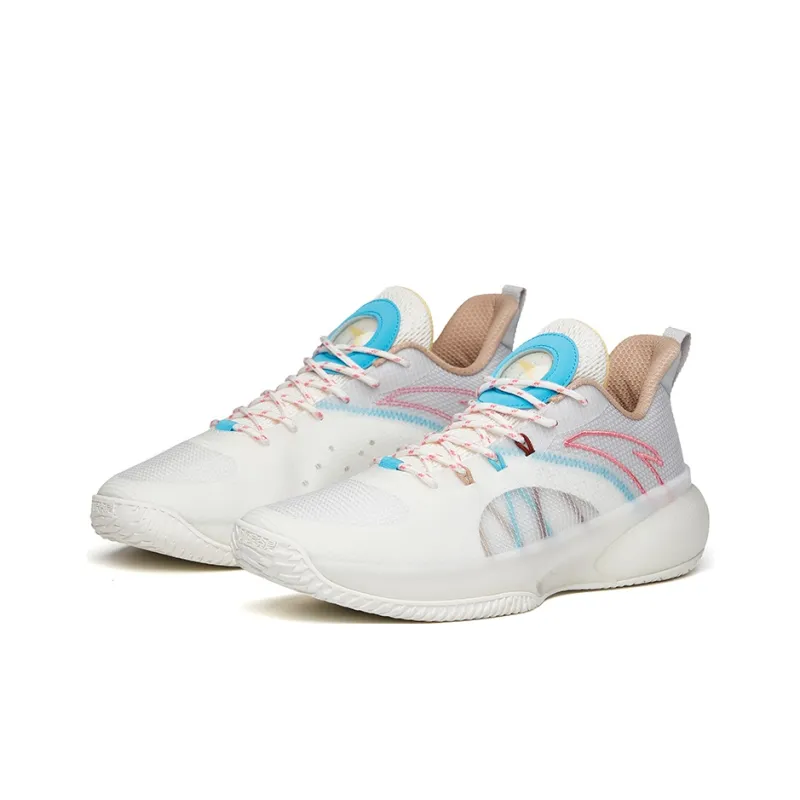 Anta Cement Busters Low Top Basketball Shoes Men's White Gray Blue-3