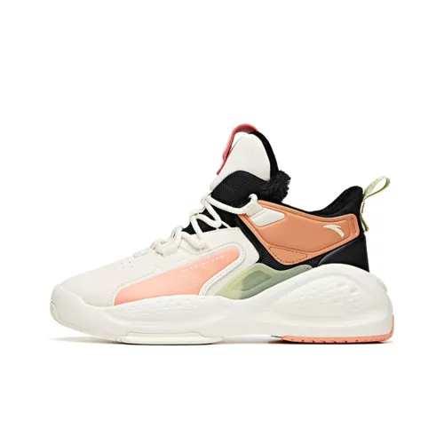 ANTA Bastard Casual Shoes Women's Mid-Top Ivory White/Black/Salmon Pink