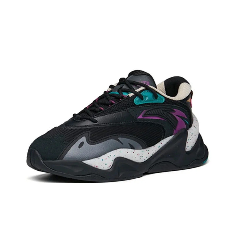 Anta Pulse Wear resistant And Lightweight Low Top Chunky Sneakers Men's Black Purple-2