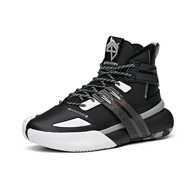 Anta Crazy 4 Wear-Resistant Slip-Resistant High-Top Basketball Shoes Men's Black White Fleece-Lined-1