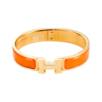 HERMES Enamel Bangles Unisex Orange Gold