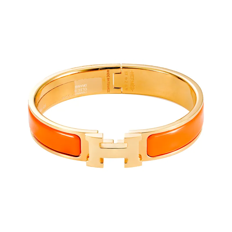 HERMES Enamel Bangles Unisex Orange Gold-0