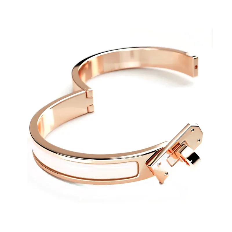 HERMES Enamel Rose Gold-Plated Metal Bangles Women's White-2
