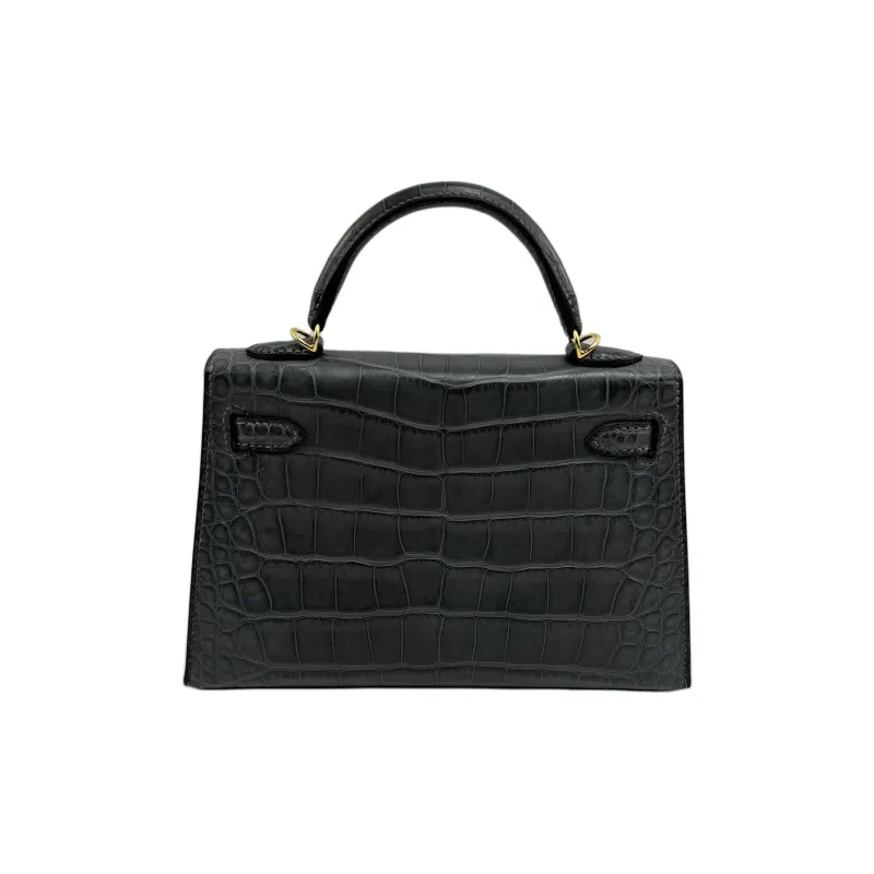 HERMES Mini Kelly Generation 1 Matte Crocodile Leather Kelly Handbag Mini Women's 88 Graphite Gray-2