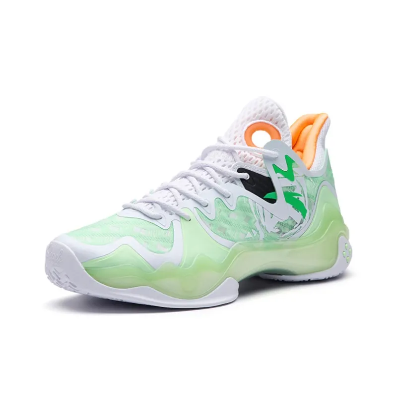 Anta Shock Wave 4 Low-Top Performance Basketball Shoes Men's White Green-1
