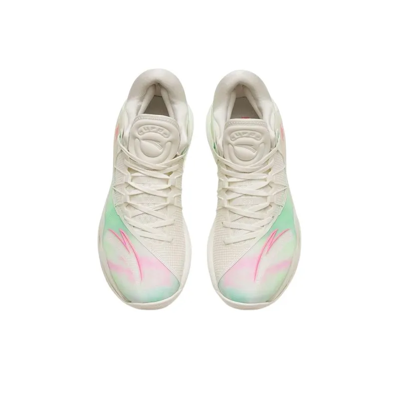 Anta Skyline 1 Anti Slip Wear Resistant Low Top Basketball Shoes Men's White Cyan Pink, Firework Color Scheme-2