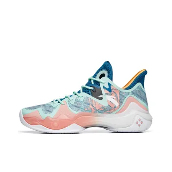 Anta Shock Wave 4 Cushioning Anti Slip And Wear Resistant Coverage Support Mid Top Basketball Shoes White Blue Pink
