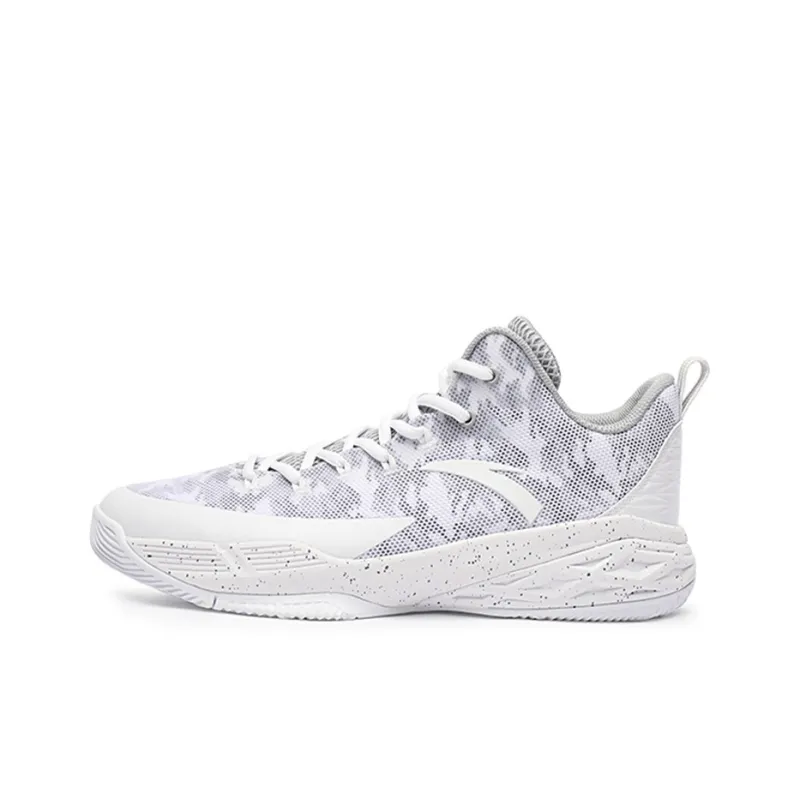 Anta Rhomboid Cushioning Anti-Slip Wear-Resistant Breathability Low-Top Performance Basketball Shoes Men's White Gray-0