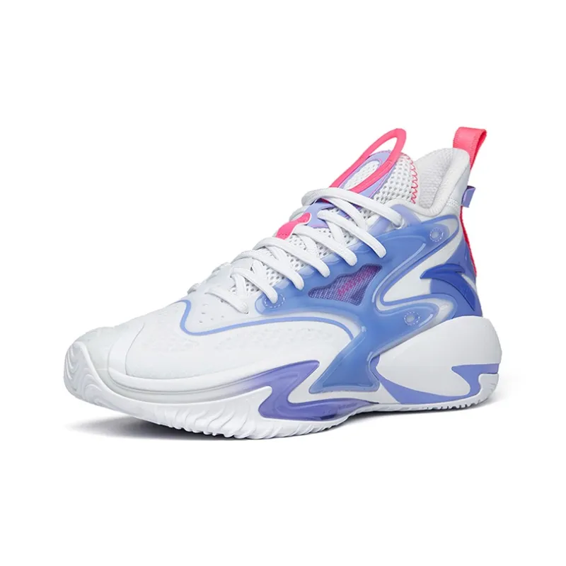 Anta Berserk 3 Anti-Slip Wear-Resistant High-Top Basketball Shoes Men's White Purple-1