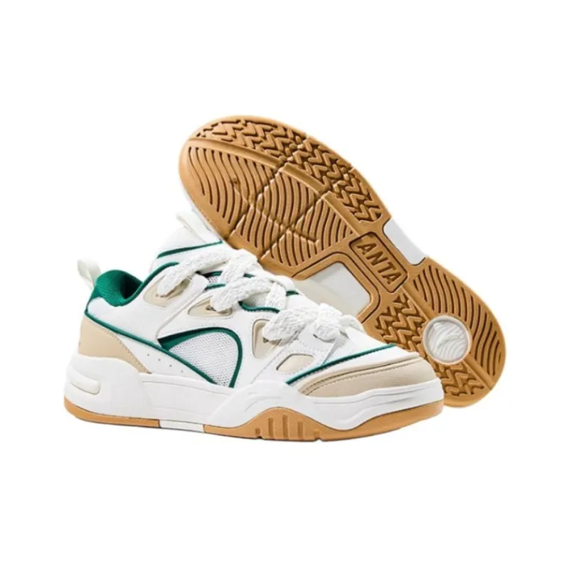 Anta AOJIE S Cushioning Wear-Resistant Low-Top Skateboard Shoes Men's White Yellow Green-3