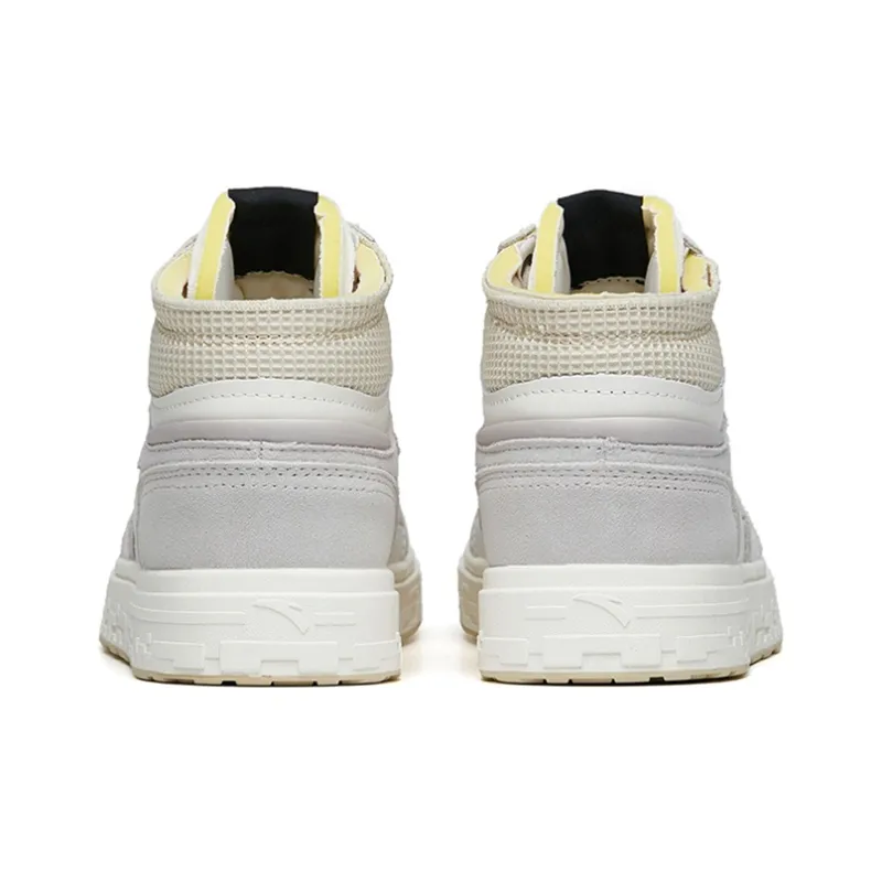 Anta Street Naughty Slip-Resistant Cushioning Wear-Resistant Mid-Top Skateboard Shoes Men's Gray White Yellow-3