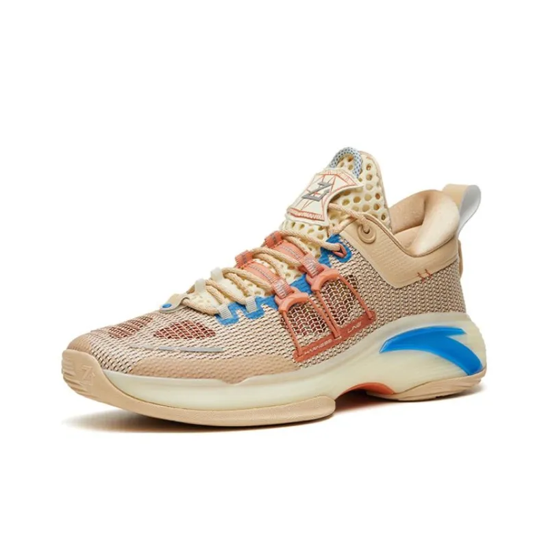 ANTA ZUP Series Basketball Shoes Men Low Top Beige Brown Blue-1