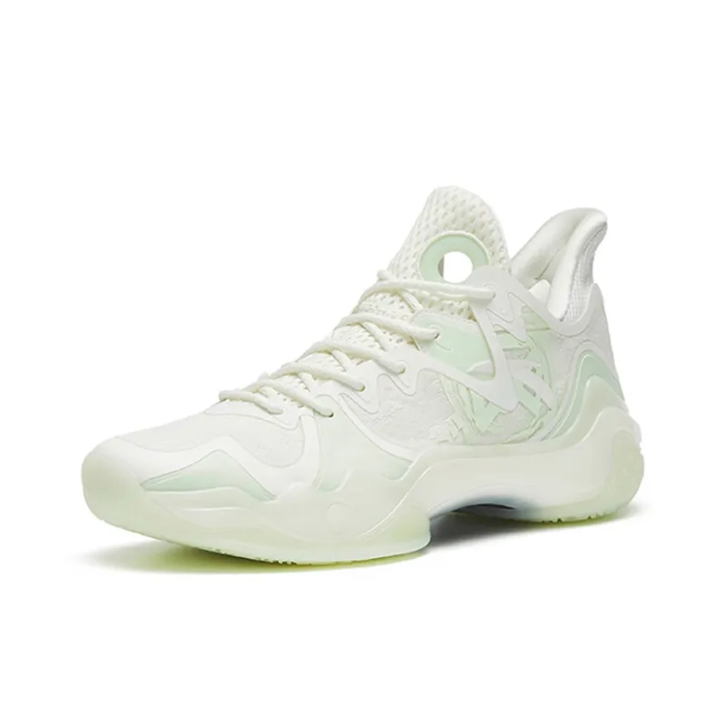 Anta Shock Wave 4 Wear Resistant Slip Resistant Mid Top Performance Basketball Shoes Men's White-2