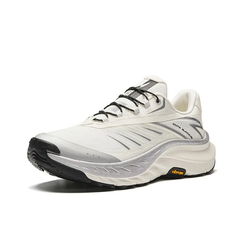 Anta Cushioning Slip Resistant Low Top Trail Running Shoes Men's White Silver-1