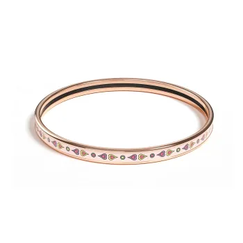 HERMES Enamel Rose Gold Plated Metal Bangles Women's Rose Gold/Pink