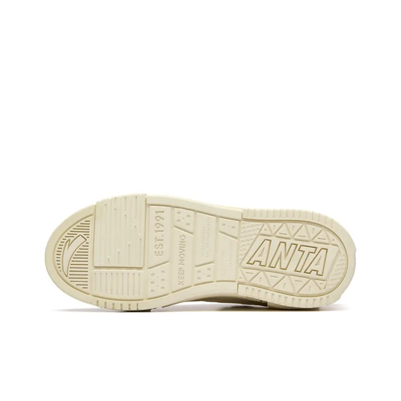 Anta Bump Puffy Shoes Slip Resistant Low Top Skateboard Shoes Men's Light Beige White-4