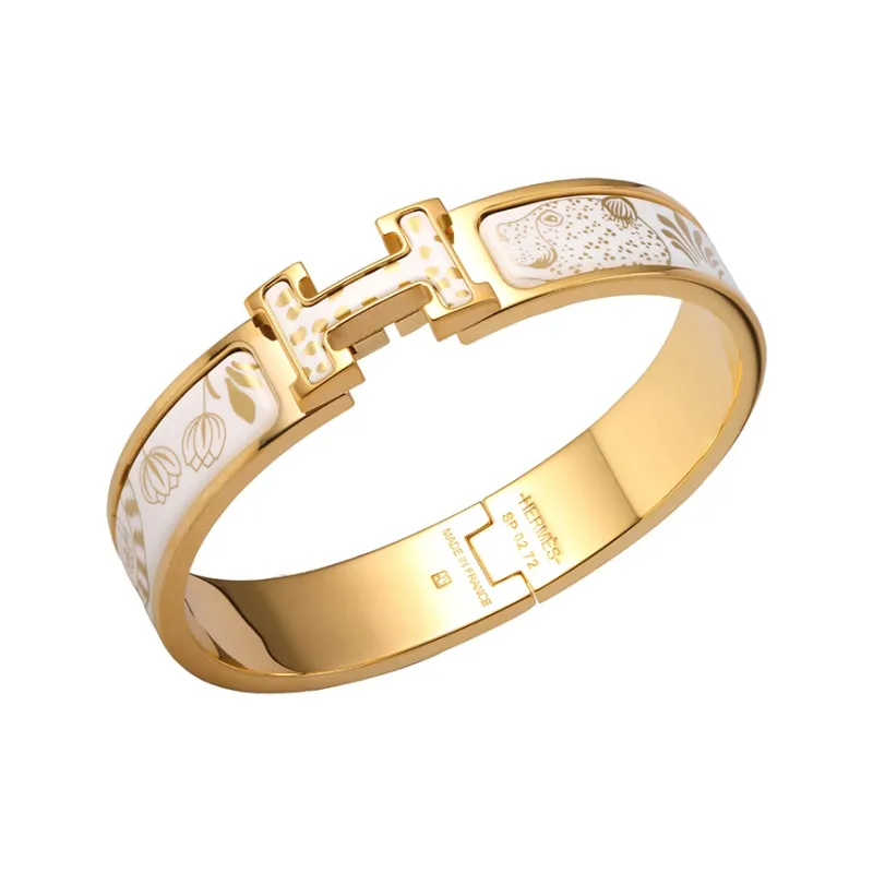 HERMES Gold-Plated Bangles Women's White/Gold-3