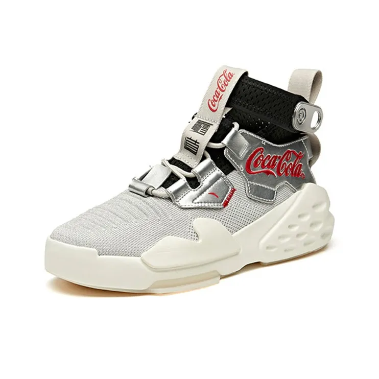 Anta Bastard Coca Cola Zero Degree Collaboration Non slip Lightweight High Top Casual Shoes Men's Silver Black-2