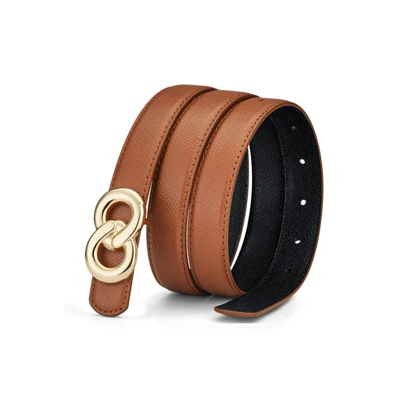 WilliamPOLO Cow Leather Leather Belts Women's Gold Tone Lock Caramel Bottom Black Width  2.4cm-3
