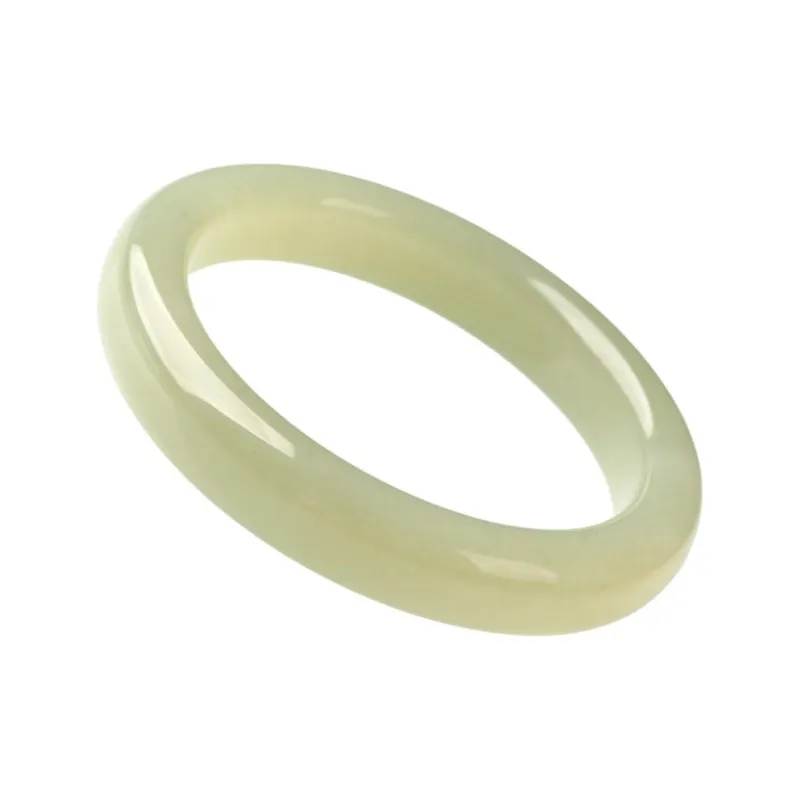 Oushuo Jewelry Hetian Jade Bangle Girl Jade Bangle Unisex Pale Greenish White Jade-0