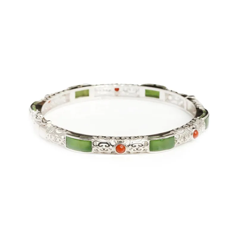 Artisan Lock Heart Jade Hetian Jade 925 Sterling Silver Hetian Jade Bangles Women's Jasper-4