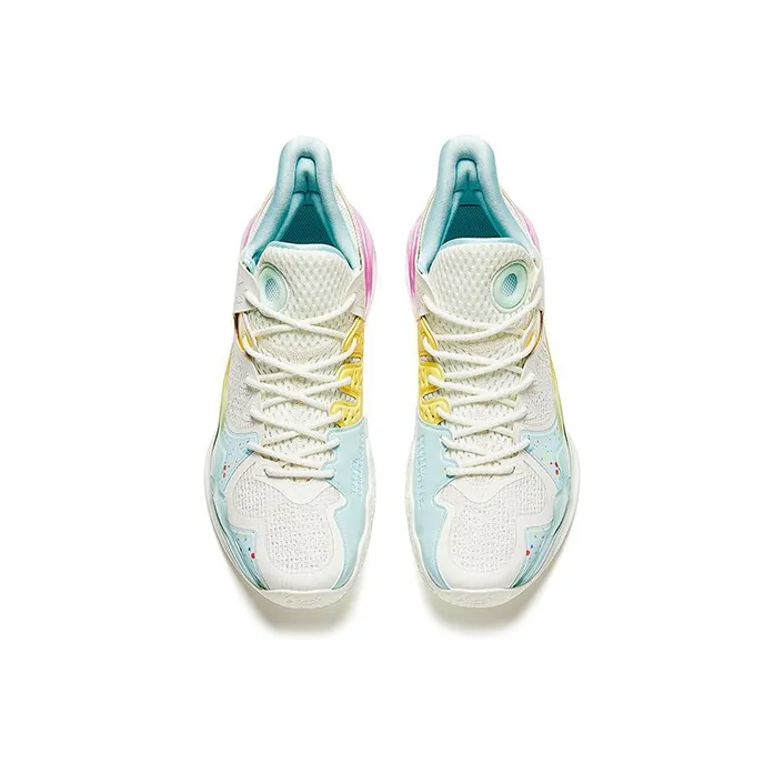 Anta Shock Wave 4 Paper Cup Cake Cushioning Anti Slip And Wear Resistant Mid Top Basketball Shoes Men's Yellow Pink-2