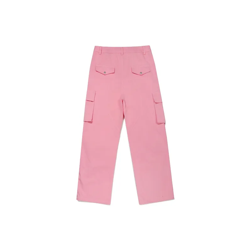 Guuka Couple Leg Pleated Straight Fit Parachute Pants Loose Fit Unisex Pink-1