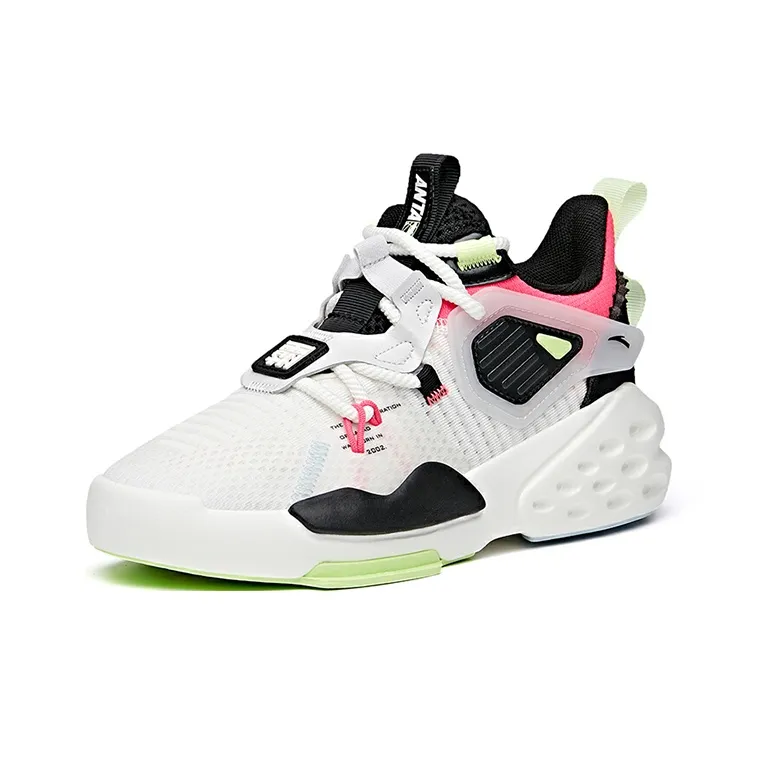 Anta Bastard Anti Slip Wear Resistant Mid Top Skateboard Shoes Women's White Black Pink-1