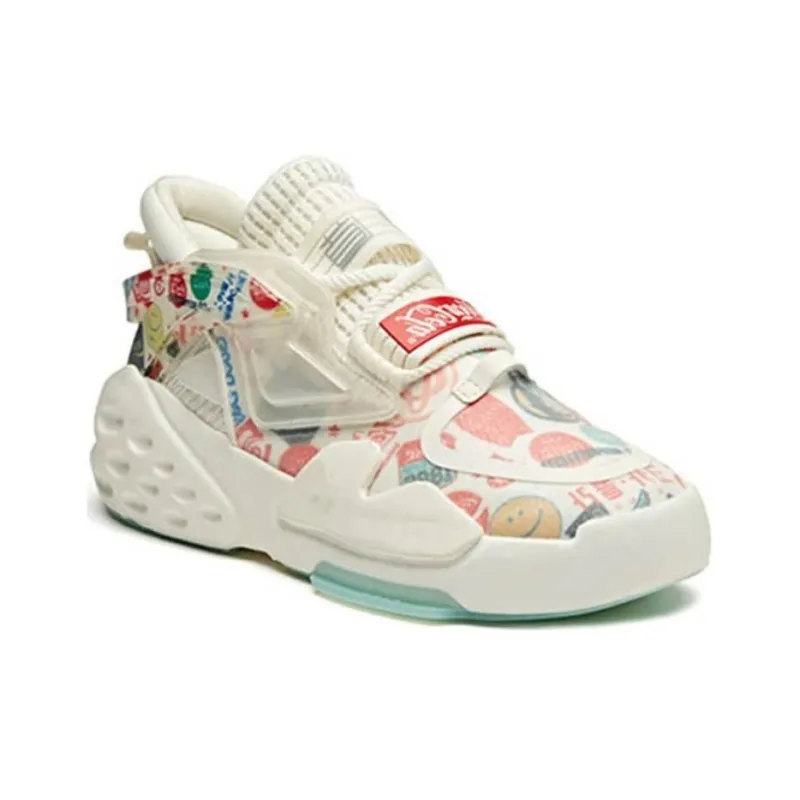 Coca Cola x Anta Bastard Cushioning Anti-Slip And Wear-Resistant Low-Top Chunky Sneakers Women's White Red Blue-3