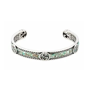 GUCCI 925 Sterling Silver Bangles Unisex Light Blue And Gray
