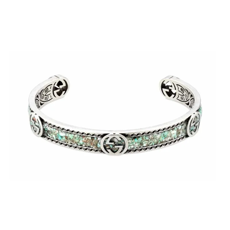 GUCCI 925 Sterling Silver Bangles Unisex Light Blue And Gray-0