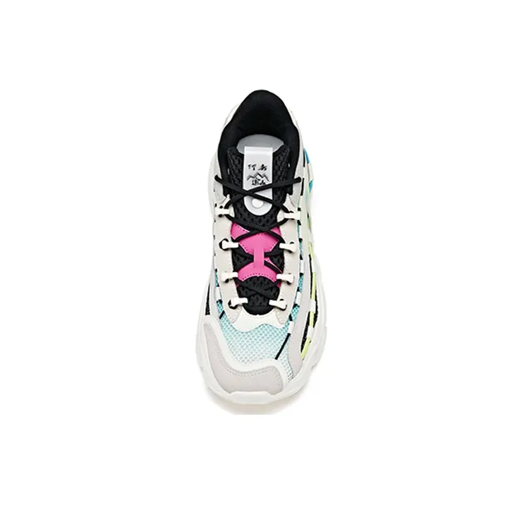 Anta Walker Anti Slip And Wear Resistant Lightweight Low Top Chunky Sneakers Women's Black White Blue-2