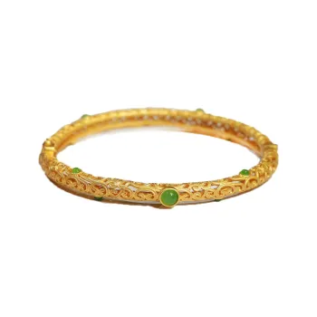 Artisan Lock Heart Jade Hetian Jade S925 Silver Hetian Jade Bangles Women's Jasper