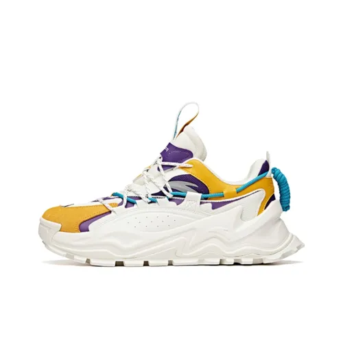 ANTA Hot Chunky Sneakers Men Low-Top Ivory White/Ginger Yellow/Glittering Purple