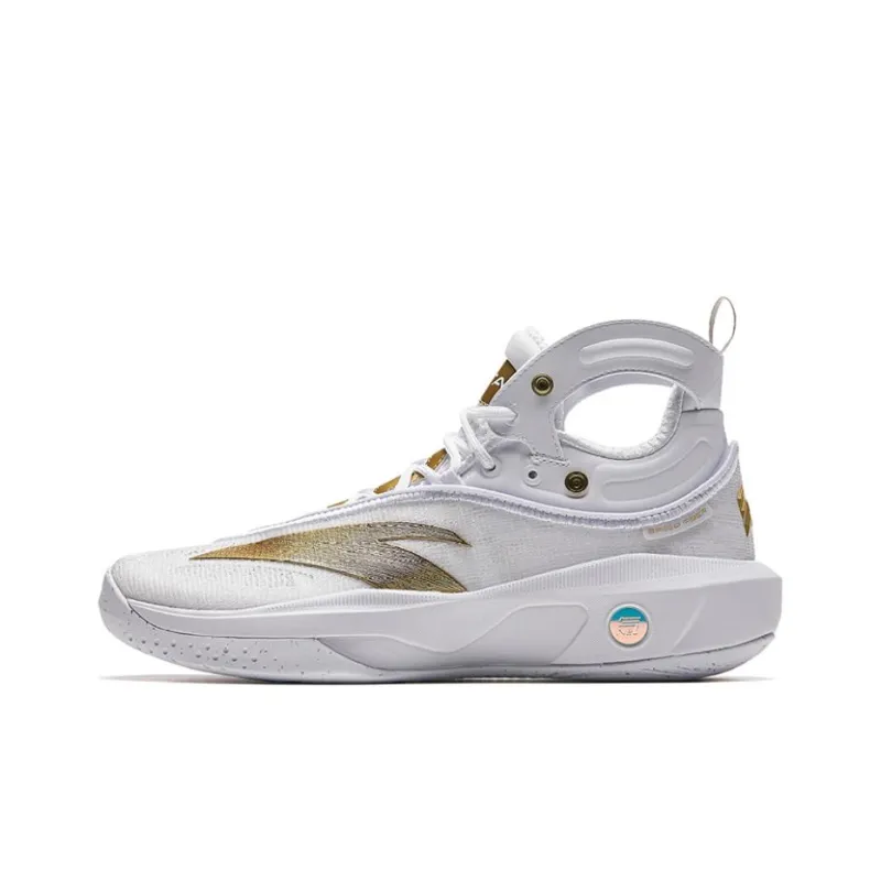 Anta KT8 KT 8 Anti Slip Wear Resistant High Top Nitrogen Technology Basketball Shoes Men's White Gold-0