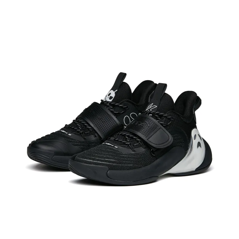 Anta Water Flower 3 Wear Resistant Slip Resistant Mid Top Performance Basketball Shoes Men's Black White-2