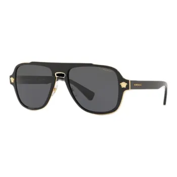 VERSACE Metallic Polyamide Fiber Square Sunglasses Men's Black/Silver/Havana