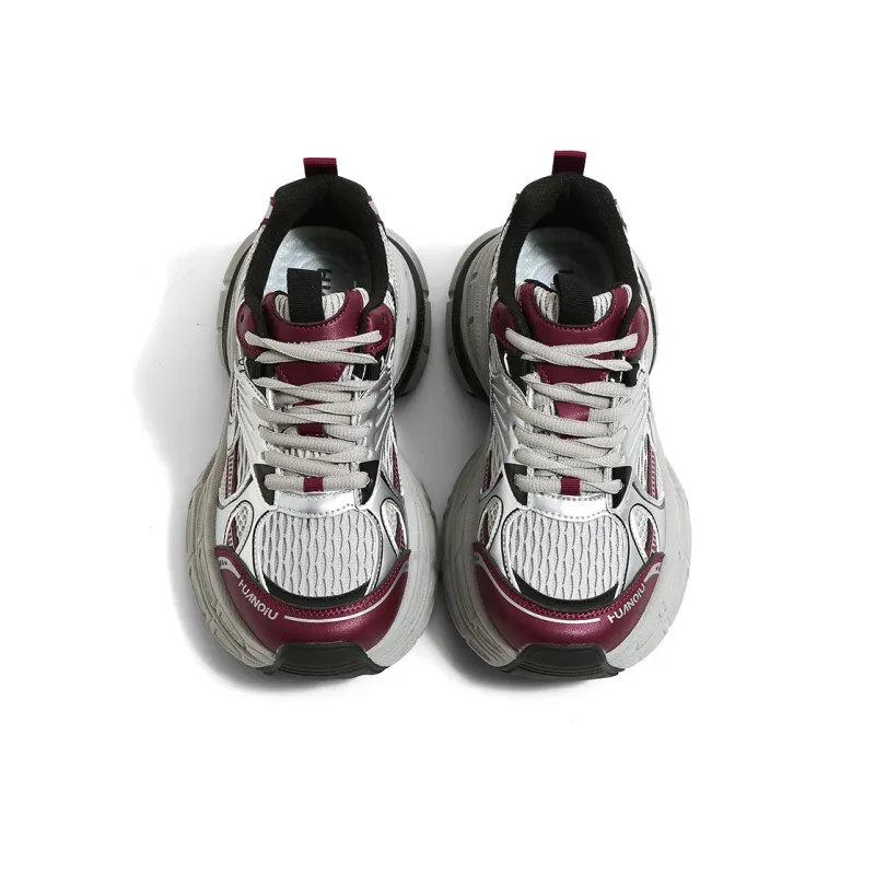 HUANQIU Low Top Chunky Sneakers Women's Burgundy-4