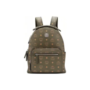MCM Stark Visetos Canvas Handbag Backpack Small Size Men's Olive Green