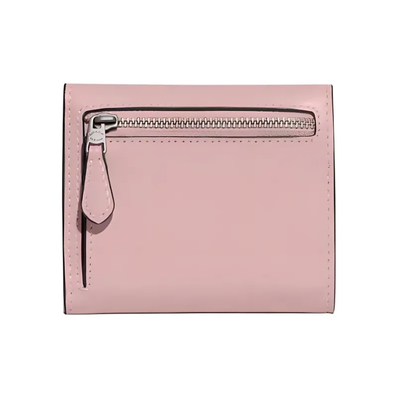 COACH Wyn Canvas With Calfskin Card Holder Wallet Small Size Women's Khaki & Pink-1